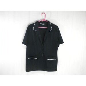 Cricket Lane Jacket Womens 18 Black 2 Button Short Sleeve Pockets Blazer Vintage